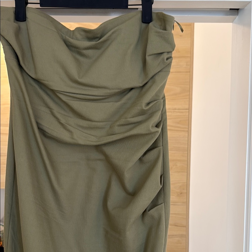 ZARA Olive Green Strapless Dress size XL - Picture 2 of 3